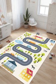 Resim Kessy Home Studio Eğitici Yol Desenli Çocuk Oyun Halısı Dijital Baskı Yıkanablir Kaymaz Taban Çocuk Odası Halısı 1 