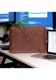 Resim Leeds 16 İnç Apple Uyumlu MacBook Ve Pc , Hakiki Deri, El Yapımı Kılıf, Karamel Kahverengi Açık 