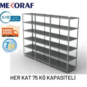 Resim Mekoraf 31 X 93 2 Metre 6 Katlı 3 Ünite Raf Sistemi Gri 