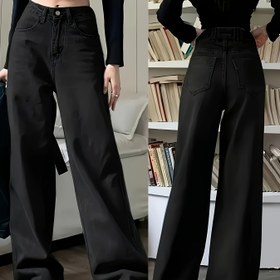 Resim Kadınlar için Yüksek Bel Bol Kesim Düz Renk Retro Tarz Eğimli Cepli Kot Pantolon, Kadın Kot Pantolon ve Giyim 