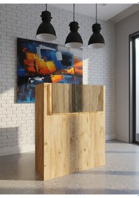 Resim Resital Ledli Karşılama Bankosu G-90 Cm Ofis Kasa Resepsiyon Masası Banko-003-6-2 