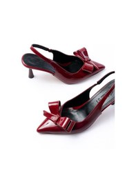 Resim İnf-4501 Bordo Rugan Günlük Arkası Açık Fiyonklu Topuklu Baya... Bordo 