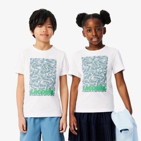 Resim Lacoste Çocuk Bisiklet Yaka Baskılı Beyaz T-Shirt 
