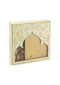 Resim Krem Çeyizlik Seccade Seti Gelin Bohçasına Uygun Dini Hediyelik İsme Özel Yasin Kitabı 