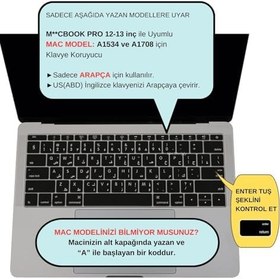 Resim McStorey MacBook Silikon Klavye Koruyucu MacBook Pro 13 inç ve MacBook 12 inç Uyumlu | Arapça Baskılı | US Enter | Ultra İnce YıkanabilirSiyah 