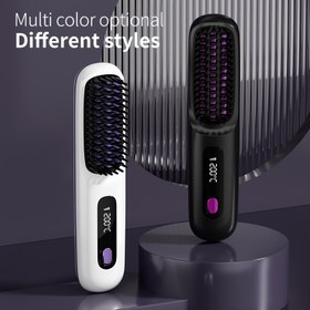Resim 1 Adet Kablosuz Saç Düzleştirici Fırçası, 30W Seramik, 3 Isı Ayarı, LED Ekranlı, Ev ve Seyahat İçin Profesyonel Şekillendirme Aracı, Noel, Cadılar Bayramı, Paskalya, Sevgililer Günü, Anneler Günü, Babalar Günü için İdeal Hediye 