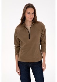 Resim U.S. Polo Assn. Kadın Haki Fermuarlı Dik Yaka Polar Sweatshirt 50316714-VR027 