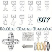 Resim 1 adet DIY İtalyan Şanslı Bileklik Kiti - 316L Paslanmaz Çelik Alfabe Şanslılar, Ayarlanabilir Zincir, Kişiselleştirilmiş Gravür, Doğum Günleri, Yıldönümleri ve Hediyeler için İdeal (Toplanmamış), Kişiselleştirilmiş Takı | Özelleştirilebilir Bileklik | Dayanıklı Bileklik 
