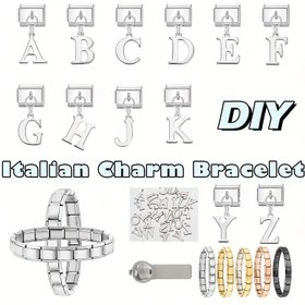 Resim 1 adet DIY İtalyan Şanslı Bileklik Kiti - 316L Paslanmaz Çelik Alfabe Şanslılar, Ayarlanabilir Zincir, Kişiselleştirilmiş Gravür, Doğum Günleri, Yıldönümleri ve Hediyeler için İdeal (Toplanmamış), Kişiselleştirilmiş Takı | Özelleştirilebilir Bileklik | Dayanıklı Bileklik 