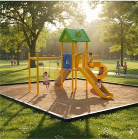 Resim Dış Mekan Çocuk Oyun Parkı 6.5x5.5m, Ev Çatılı Model-63 Çok Renkli 