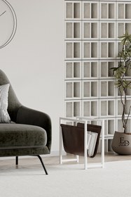 Resim ED Efelez Design Gazetelik , Dergilik , Coral Koltuk Yanı Düzenleyici , Beyaz Metal - Kahverengi Deri 