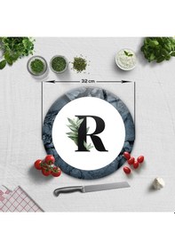 Resim Decorita Cam Kesme Tahtası - Cam Kesme Tablası | Harfli Tasarım | R | Çap 32cm 