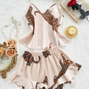 Resim Leopar Desenli Sahte Askılı Volanlı Şort Pijama Takımı 2 parça 