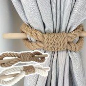 Resim 2 Adet Bohemian Geri Dönüştürülmüş Ahşap Perde Bağları - Rustik Doğal Ahşap & Beyaz Bitişli Boho Ev Dekoru, Perde Tutucuları & Ev Aksesuarları, Dekoratif Bağlar, El Yapımı Zanaatkarlık, Oda Stili, Vintage Tarzı, Sürdürülebilir Dekor, Draperi Tutucular, İç Mimarlar 