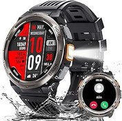 Resim KE5 askeri akıllı saat el feneri ile erkekler için 3ATM su geçirmez izle çağrı ile 530 mAh büyük pil 1.44 inç sağlam taktik Smartwatch pusula yükseklik Barometre spor izle iPhone Android için 