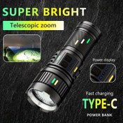 Resim WUZHISHANG GT60 LED El Feneri Teleskopik Yakınlaştırma ile, 4 Pili Güç Göstergesi, Hızlı Şarj ve Type-C, Kamp, Yürüyüş, Arama ve Kurtarma için Taktik Dış Mekan Acil Işık, Yürüyüş Ekipmanı, Şık Tutuş Tasarımı, Dayanıklı Yapı 