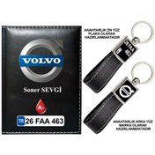 Resim Plakanıza Özel Volvo Logolu Siyah Ruhsat Kabı Ve Anahtarlık 