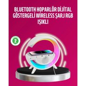 Resim Kablosuz Şarjlı LED Masa Lambası Çalar Saat ve Beyaz Gürültü Özellikli 
