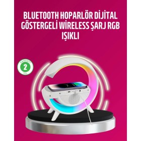 Resim Kablosuz Şarjlı LED Masa Lambası Çalar Saat ve Beyaz Gürültü Özellikli 