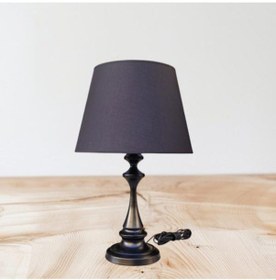 Resim Faro Abajur Siyah Metal Gövdeli Siyah Abajur Şapkalı Koyu Siyah 