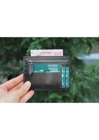 Resim Bouletta Zip Deri Kadın Fermuarlı Kartlık Gri 