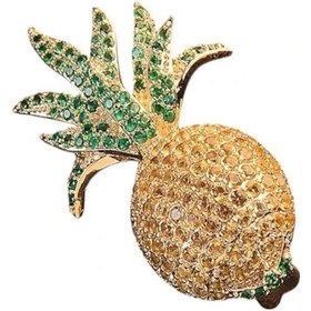 Resim Caş Dekorasyon Altın Renk Ananas Figürlü Taşlı Broş Altın 