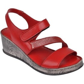 Resim Pullman Hakiki Deri Cırtlı Kadın Sandalet Plm-9 Kırmızı-kırmızı Kırmızı 