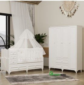 Resim Garaj Home Öykü 4 Kapaklı Dolap Ve 5 Çekmeceli Beşik Kombini Beyaz 