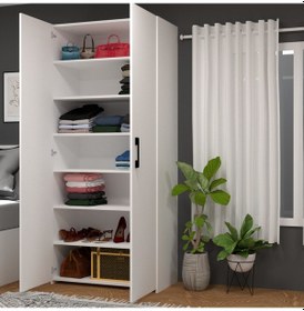 Resim Retro-6 Çok Amaçlı 7 Raflı 2 Kapaklı Gardırop Beyaz Beyaz 