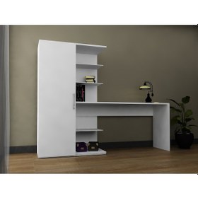 Resim Bicabin Bicabin Narin Raflı Dolaplı Çalışma Masası Beyaz 