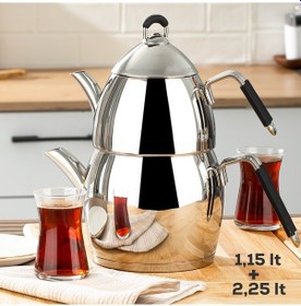 Resim Özlife 1021 4 Parça Aile Boy Silikon Saplı Çelik Çaydanlık Takımı Gümüş 