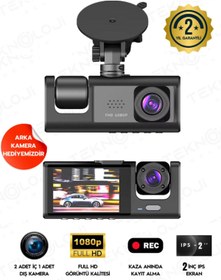 Resim Genel Markalar 1080P Dash Cam Full Hd Araç içi Kamera Ön Arka ve İç Kayıt 3 Kamera Gece Görüşlü G Sensör 