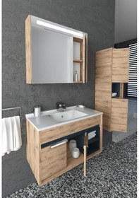 Resim NAPOLİ 85 CM BEYAZ LAVABOLU BANYO DOLABI - DORADO/ANTRASİT (BOY DOLAP DAHİL) 