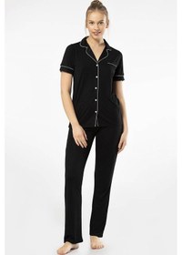 Resim Düz Kısa Kollu Gömlek Yaka Pijama Takım 001 