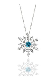 Resim Pırlanta Altın Blue Topaz Kar Tanesi Kolye 