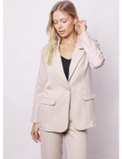 Resim Kadın Yakalı Cep Kapaklı Uzun Kol Hafif Likralı Kumaş Oversize Blazer Ceket Pantolonu Jument 40075 -taş Taş 