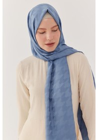 Resim Mirsoy Scarf Kazayağı Desen İpeksi Jakar Şal - Gökmavisi Gök Mavisi 