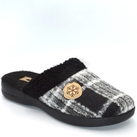 Resim Shoemix Erkek Siyah Kare Desenli Kışlık Keçe Ev Terliği 