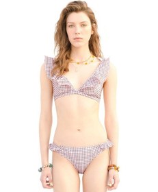 Resim Yargıcı Fırfır Detaylı Bikini Alt Pembe Ekose 