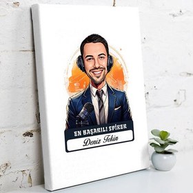 Resim Karikatürlü En İyi Erkek Spiker Kanvas Tablo 