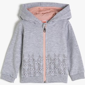Resim Kız Bebek Hayvan Baskılı Kapüşonlu Fermuarlı Sweatshirt 
