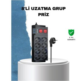 Resim 2 Metre Güçlü Çoklu Priz 8 Soket 