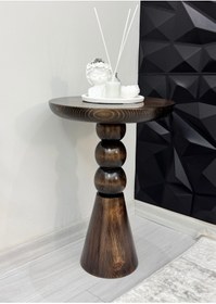 Resim ASELYA HOME Ahşap Tekli Mantar Yan Sehpa Modern Koyu Ceviz Renk 50cm Fiskos / Çiçeklik 