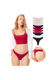 Resim Cottonhill Basic Pamuklu Kadın Tanga Külot 9'lu Paket Renkli-8 Çok Renkli 
