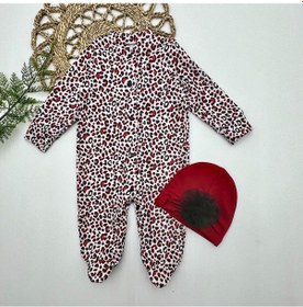 Resim 0-3-6-9 Ay Leopar Baskılı Tam Boy Çıtçıtlı Patikli Güllü Boneli Kız Bebek Tulumu 001 