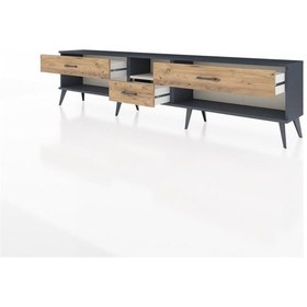 Resim Arges Tv Ünitesi Tek Raflı 3 Çekmeceli 220x30x51 Antrasit-aytaşı/çam Aytası/atlas Çam - Antrasıt 
