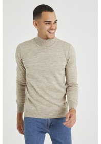 Resim Taş Erkek Slim Fit Yarım Balıkçı Yaka Akrilik-pamuk Karışımlı Basic Triko Kazak Taş 