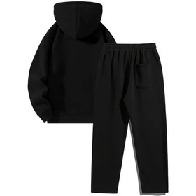 Resim Unisex Oversize Fermuarlı Kapüşonlu Eşofman Altı Joger - Nyc Baskılı Eşofman Takımı Siyah 