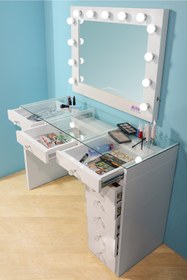 Resim Platto Creative Works Milano Cam Tablalı Makyaj Masası (8 Çekmeceli) 