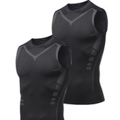Resim 2adet Erkek Çabuk Kuruyan Atlet, Nefes Alabilen Bisiklet Yaka Kolsuz Basınçlı Yelek, Spor Etkinlikleri için İdeal, Fitness Eğitimi, Top Oyunları 